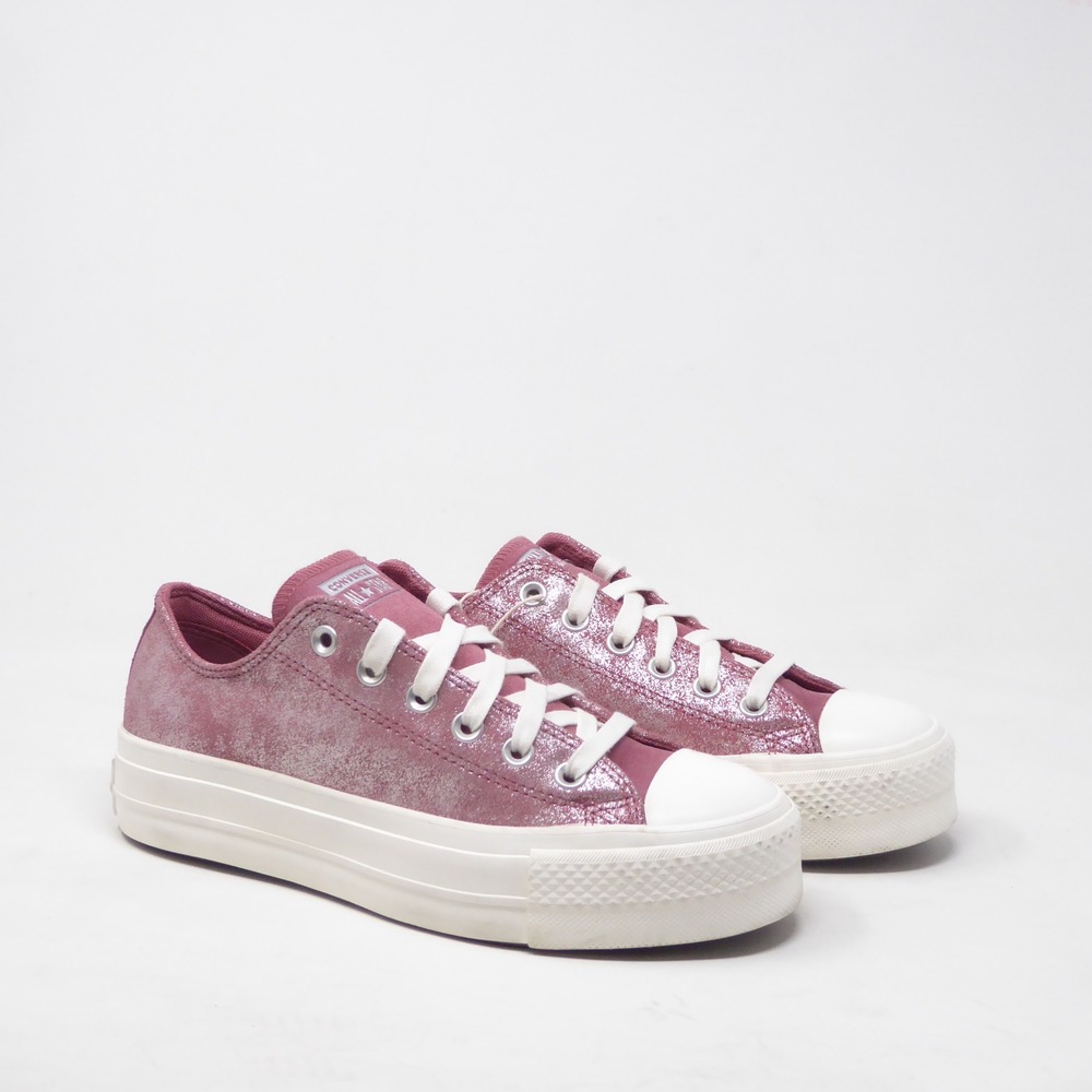 NEW Converse Womens Lift Platform Suede Shimmer Sneakers Pink Low Size 8 A11634C